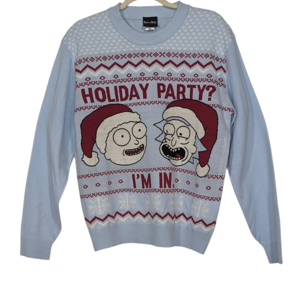 NWT Rick & Morty Holiday Party Christmas Sweater Funny Ugly Xmas Jumper Medium